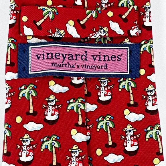 Vintage Vineyard Vines Silk Tie Red Snowman Palm Tree USA Made Christmas Holiday - Picture 4 of 9
